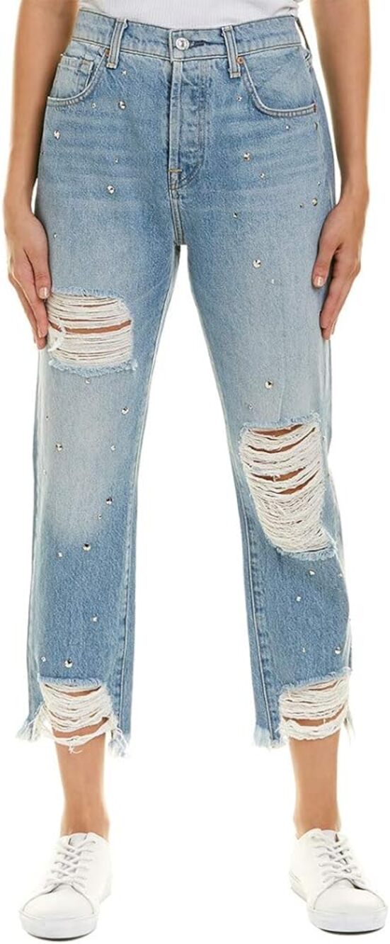7 For All Mankind Josefina Boyfriend Destory Vintage Wythe Studs Jeans Blue 28